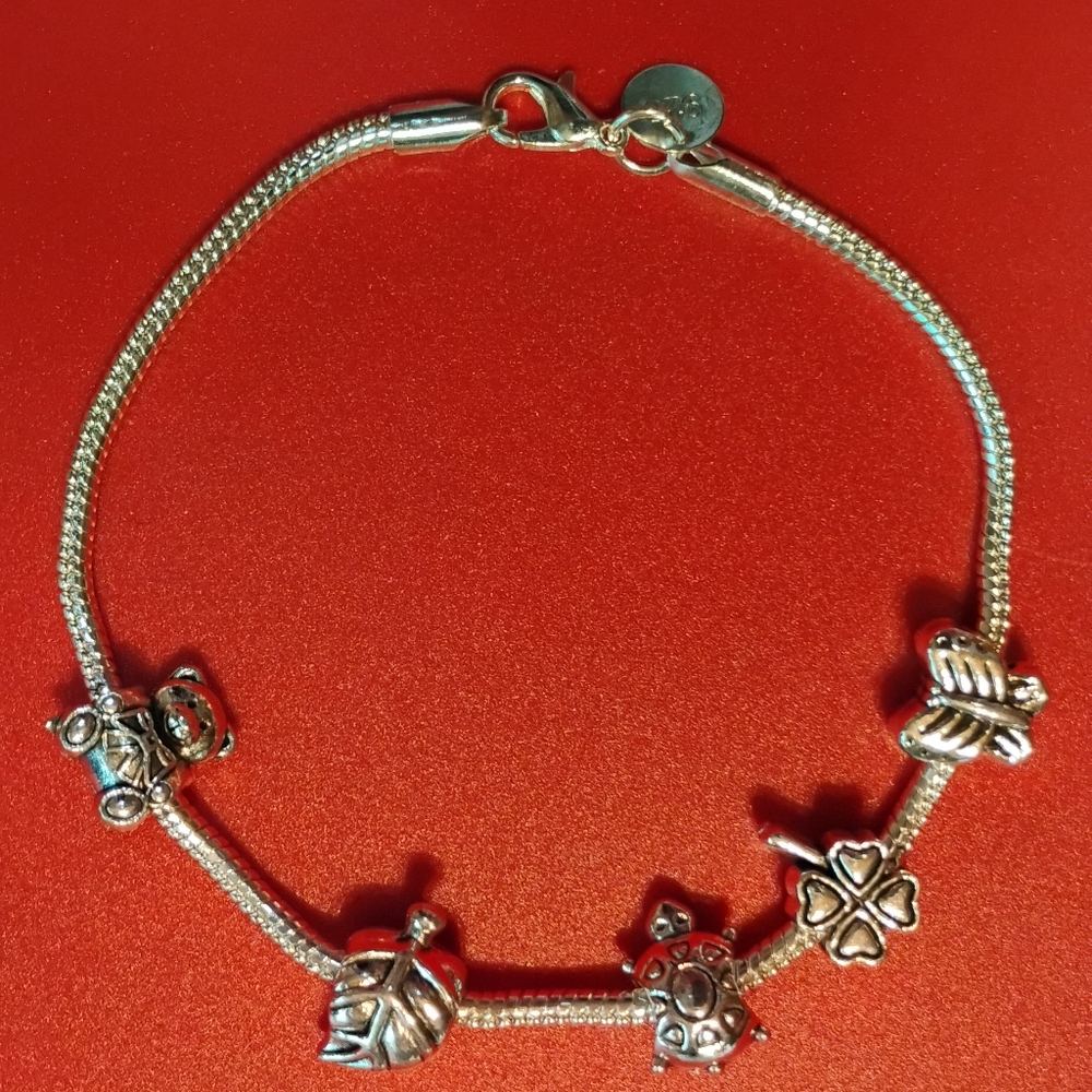 Real 925 sterling silver snake bracelet,lobster clasp,3 FREE charms.Perfect GIFT